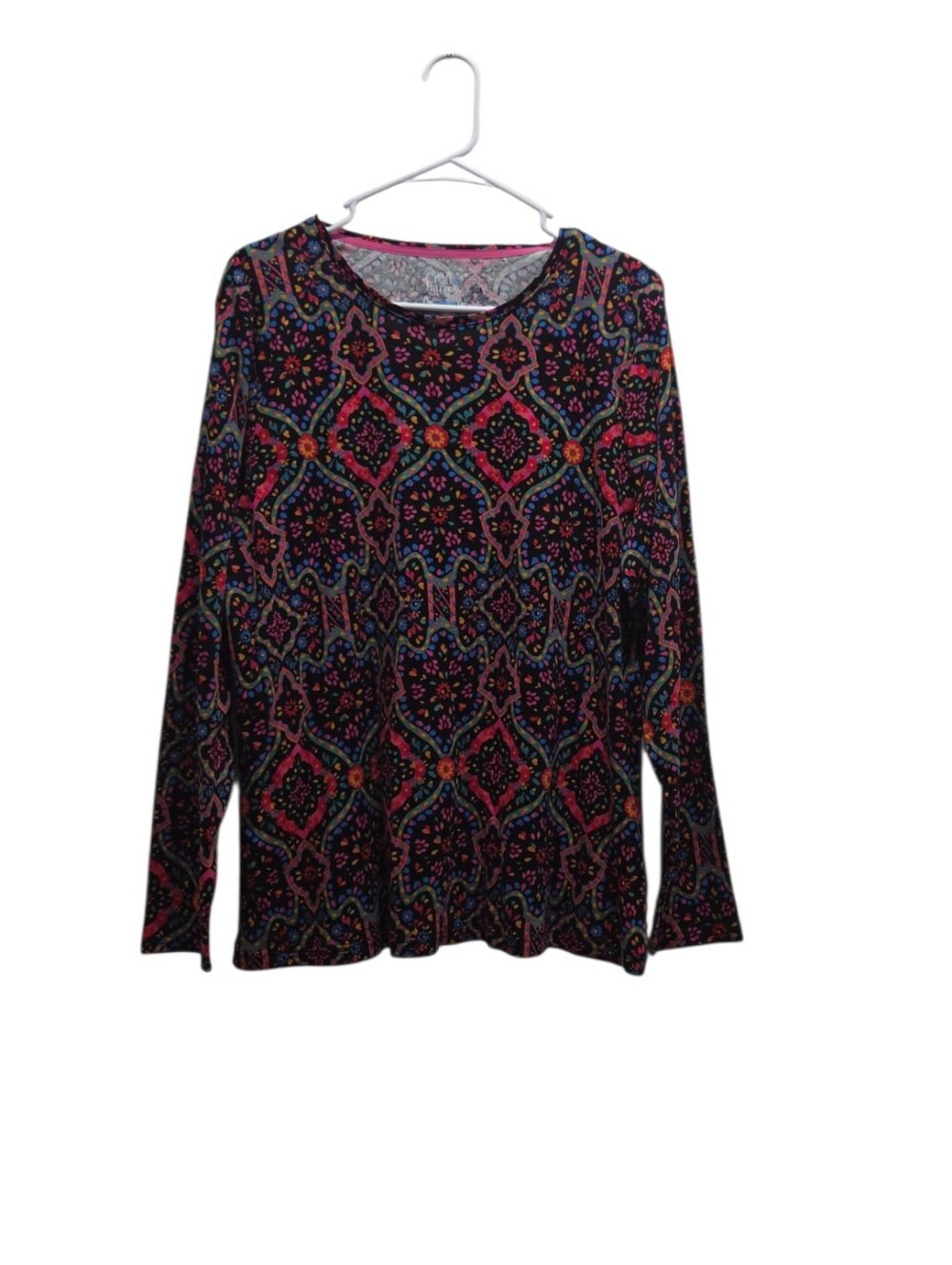 Croft & Barrow Classic Tee 1X Cotton Paisley Medallion Long Sleeve Boho Top